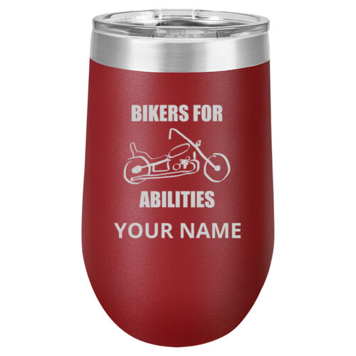 Bikers For Abilities Design BAE1 Engraved on a Polar Camel® - 16 oz. Vacuum Insulated Stemless Wine Tumbler with Lid Thumbnail