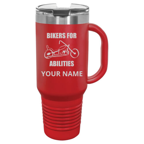 Bikers For Abilities Design BAE1 Engraved on a Polar Camel® - 40 oz. Travel Mug with Handle, Straw Included Thumbnail
