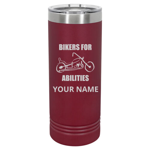 Bikers For Abilities Design BAE1 Engraved on a Polar Camel® - 22 oz. Skinny Tumbler with Slider Lid Thumbnail